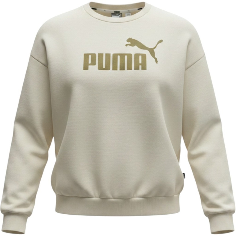 Puma Essentials Sweatshirt Logo Pullover Cream Gold Medium Fleece Womens